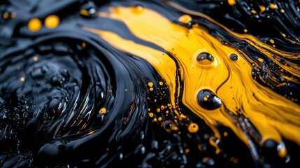 Poster - Swirling Black and Yellow Engine Oil in Close-Up View