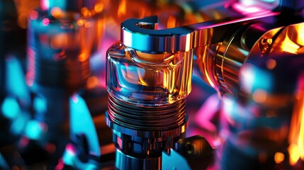 Poster - Vibrant Internal Engine Components with Colorful Reflections