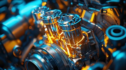 Poster - Internal Components of Engines with Vibrant Lighting Effects