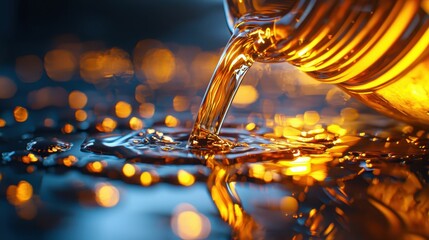 Poster - Shimmering Vibrant Macro Shot of Engine Oil in a Bottle