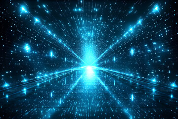 Poster - Blue light tunnel, digital space, futuristic background, technology concept