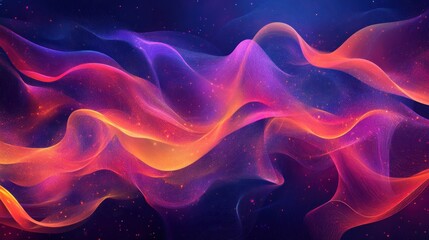 Wall Mural - Abstract colorful waves with glowing particles.