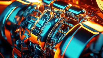 Poster - Glossy Artistic Engine with Vibrant Metallic Reflections and Detail