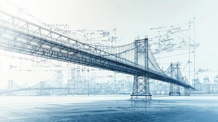 Poster - Elaborate Engineering Blueprint of a Modern Suspension Bridge