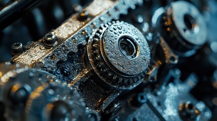 Poster - Detailed Macro Shot of Industrial Mechanism with Metal Gears