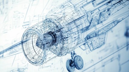 Poster - Intricate Engineering Blueprint of a Cutting-Edge Jet Engine Design