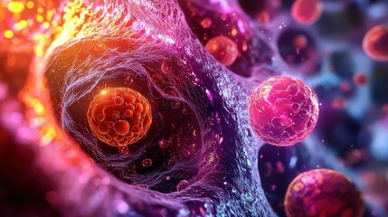 Poster - Close-Up Exploration of Vibrant Tissue Cells for Scientific Study