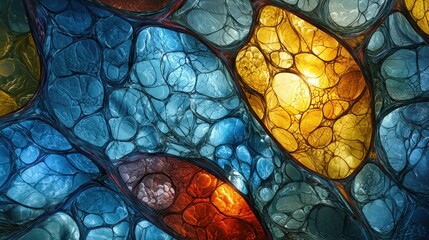 Poster - Detailed Photographic Study of Colorful Tissue Cells Under Microscope