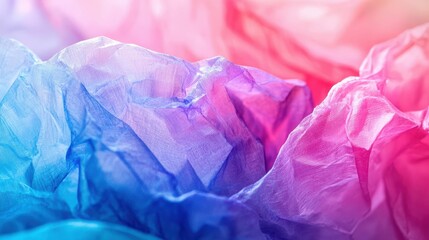 Poster - Vibrant Close-Up Shot of Colorful Crumpled Tissue Paper in Light
