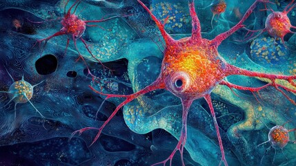 Poster - Vibrant Portrayal of Tissue Cells with Detailed Structure and Color