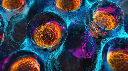 Poster - Vivid Artistic Capture of Modern Tissue Cells in Vibrant Colors