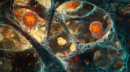 Poster - Vivid Artistic Capture of Tissue Cells in Modern Biological Environment