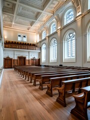 Aufkleber - Elegant interior of a historic church featuring beautiful architecture and wooden benches : Generative AI
