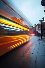 Poster - Dynamic Motion Blur Effect of Bus Traveling Through Urban Street at Dusk Capturing Modern City Life : Generative AI