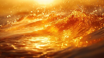 Wall Mural - Golden sunset ocean wave splash background texture