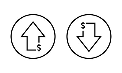 Poster - Up and down dollar arrow icon on circle line. USD growth and decline sign symbol