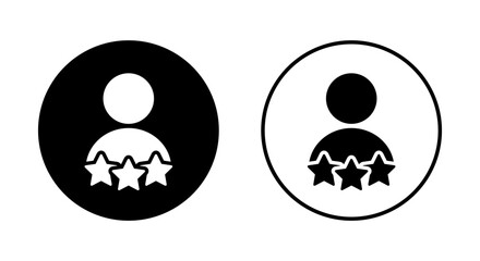 Poster - Person rating icon on black circle. Worker reputation with three star sign symbol