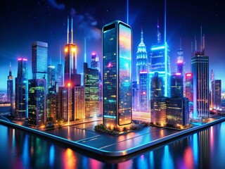 Poster - Night Cityscape Mobile App Interface Glow