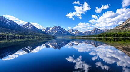 Poster - Stunning Mountain Range Reflected in a Calm Lake Under a Vibrant Blue Sky : Generative AI