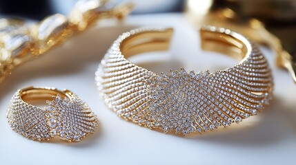 Poster - Elegant Gold Jewelry Set with Sparkling Diamonds for Glamorous Fashion Accessories : Generative AI