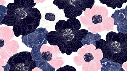 Naklejka na meble Pink, blue, white anemone flower pattern; seamless textile design