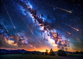 Wall Mural - Night Sky Wonder: Shooting Stars Across the Milky Way Galaxy