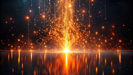 Wall Mural - Golden Sparks Ascending and Reflecting on Dark Water, a Captivating Display of Light and Energy