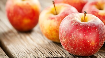Poster - Fresh red apples on rustic wooden table ready for healthy eating : Generative AI