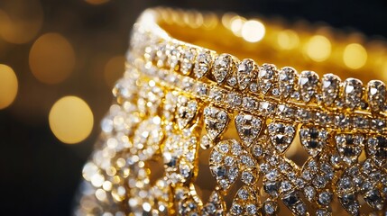 Poster - Stunning Golden Bracelet Adorned with Glittering Diamonds Captured in Soft Lighting : Generative AI