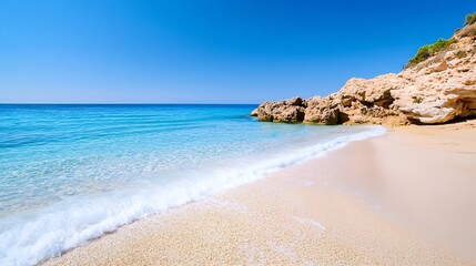Poster - Stunning Tropical Beach Scene with Clear Blue Waters and Soft Sandy Shore : Generative AI