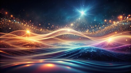 Wall Mural - Celestial Wavescape A Dreamlike Landscape of Shimmering Light and Stardust, Flowing Through an Ethereal Nightscape