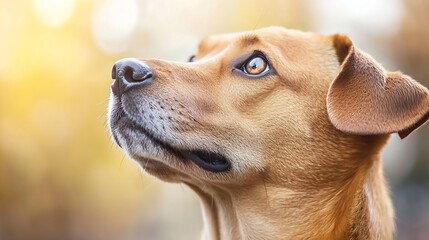 Poster - Close Up Portrait of a Playful Dog with Warm Background and Expressive Eyes : Generative AI