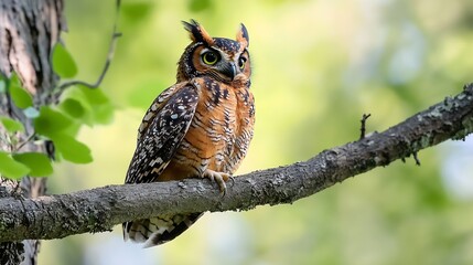 Poster - Stunning close up of an owl with striking features perched on a tree branch : Generative AI