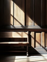 Aufkleber - Natural Light Streaming Through Wood Paneling Creating Shadows on the Bench : Generative AI
