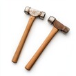 © khonkangrua - Dual Vintage Hammers with Wooden Handles on White Background for Construction, Repair, and Crafting Use