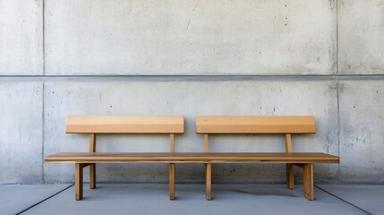 Poster - Minimalist wooden bench against a concrete wall creating a modern and stylish aesthetic in public space : Generative AI