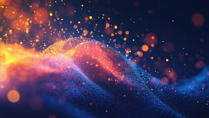 Poster - Vibrant Particle Waves Dance in Abstract Motion, Shimmering with Energy and Light, Creating a Captivating Visual Spectacle.
