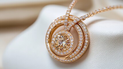 Aufkleber - Elegant Rose Gold Necklace with Sparkling Diamond in a Luxurious Jewelry Display : Generative AI