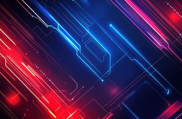 Poster - Abstract Neon Lines Intersect Dynamically in Vivid Red and Blue, Creating a Futuristic Digital Art Design.