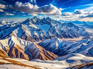 Wall Mural - Panoramic Winter Landscape: Tien Shan Mountains from Bukreev Peak, Kazakhstan