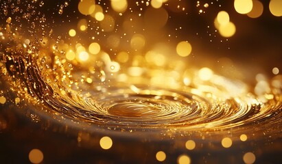 Poster - Liquid Gold: Swirling Water Creates a Golden Vortex of Light and Beauty, Sparkling with Shimmering Reflections.