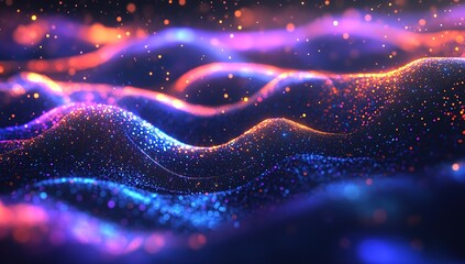 Poster - Vibrant Particle Waves Flowing Dynamically Across Screen, Creating Abstract Art