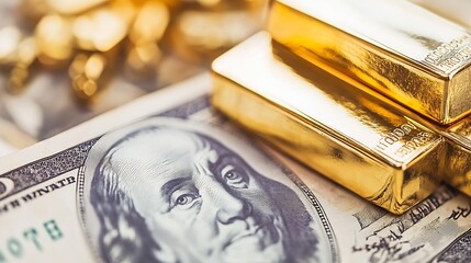 Leinwandbilder - Close Up of Gold Bars and American Dollar Bill Symbolizing Wealth and Investments : Generative AI