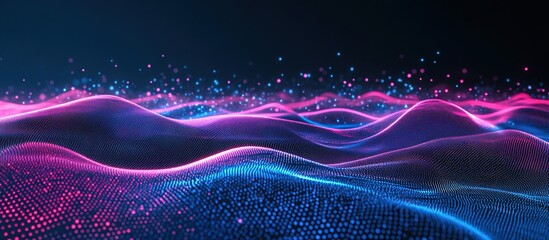 Poster - Abstract Waves of Data Flowing Dynamically with Vibrant Neon Colors, Creating a Futuristic Digital Landscape.