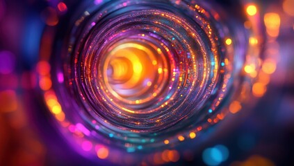 Poster - Vibrant Swirling Lights Tunnel: Abstract Colorful Design with Glowing Particles, Dynamic Energy and Vivid Colors, Captivating Visuals