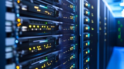 Aufkleber - High-Tech Server Room with Bright Led Lights and Data Storage Equipment : Generative AI