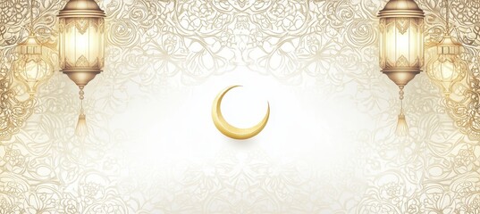 Poster - Islamic crescent moon with ornate lamps
