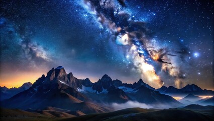 Wall Mural - Majestic Mountain Range Under a Starry Night Sky with the Milky Way Galaxy Shining Brightly