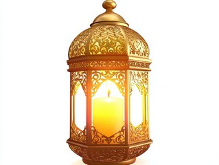 Poster - Ornate golden lantern with candle light, isolated on white background