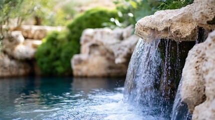 Poster - Serene Waterfall Cascading into a Tropical Oasis Surrounded by Lush Greenery : Generative AI